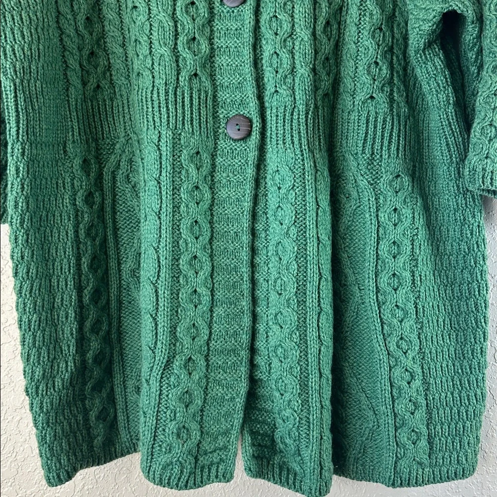 Irish Wool Cable Knit Green Cardigan Sweater - Picture 6 of 17